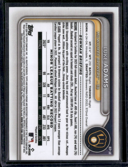 2024 Bowman Chrome Luke Adams #BCP-50 1st Bowman