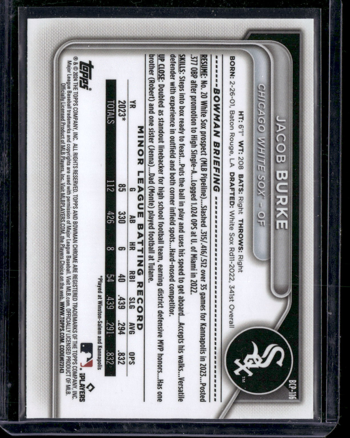 2024 Bowman Chrome Jacob Burke #BCP-116 1st Bowman