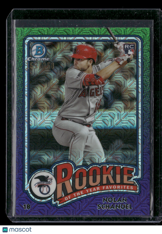 2024 Bowman Chrome Nolan Schanuel #ROY-9 Mega Box Mojo Purple Refractor /250 Rookie of the Year Favorites RC