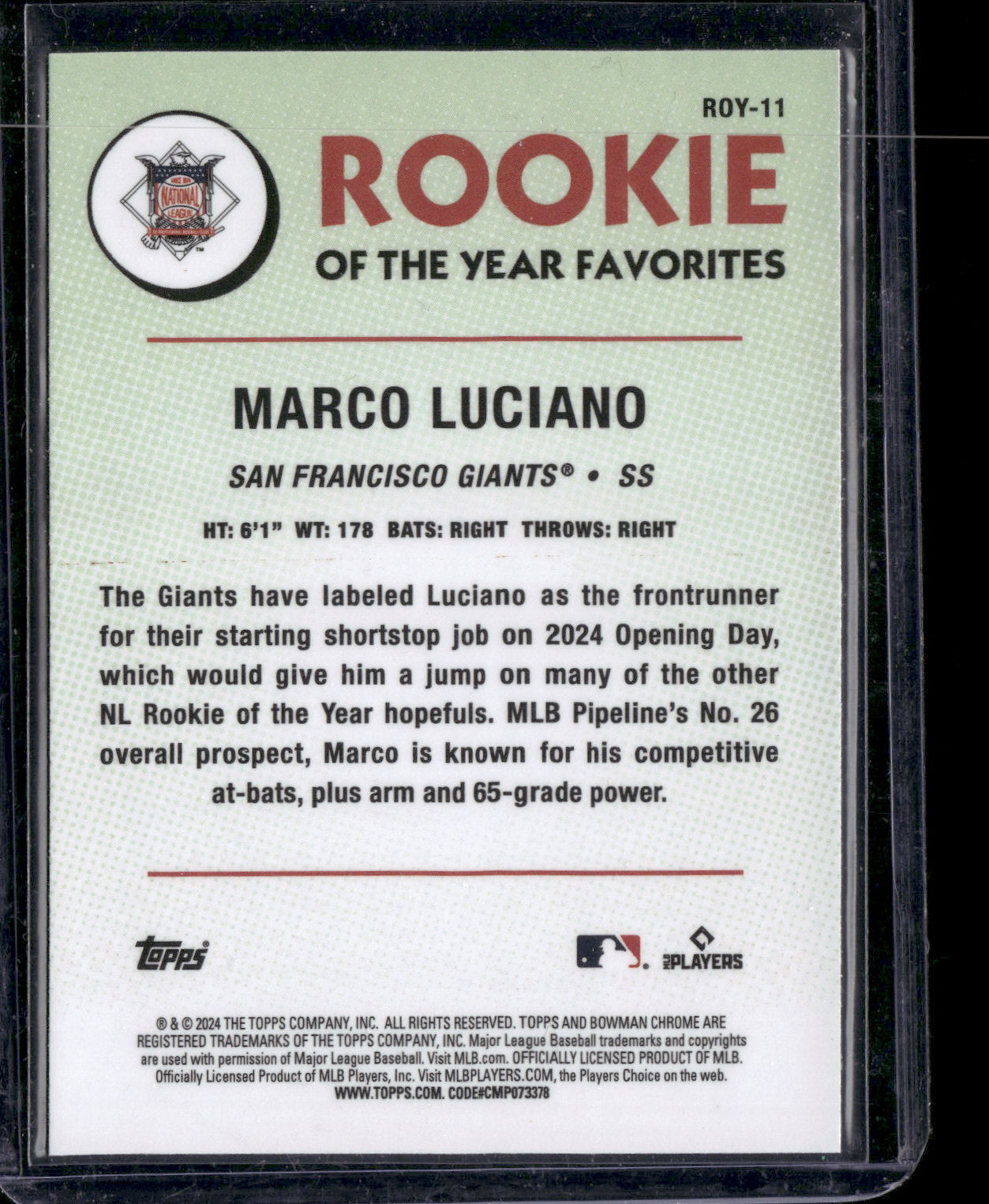 2024 Bowman Chrome Marco Luciano #ROY-11 Mega Box Mojo Refractor Rookie of the Year Favorites RC