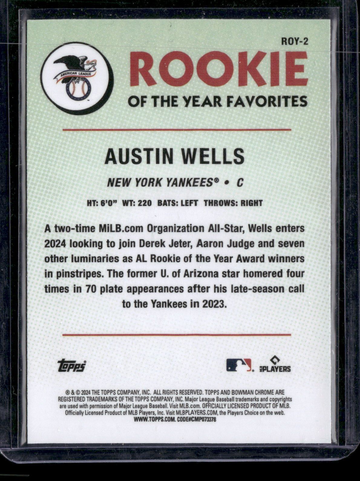 2024 Bowman Chrome Austin Wells #ROY-2 Mega Box Mojo Refractor Rookie of the Year Favorites RC