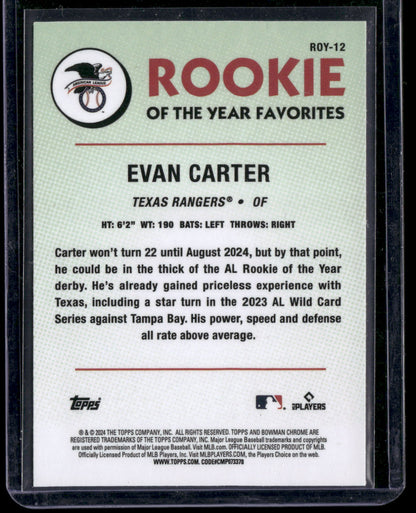 2024 Bowman Chrome Evan Carter #ROY-12 Mega Box Mojo Refractor Rookie of the Year Favorites RC