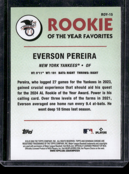 2024 Bowman Chrome Everson Pereira #ROY-15 Mega Box Mojo Refractor Rookie of the Year Favorites RC