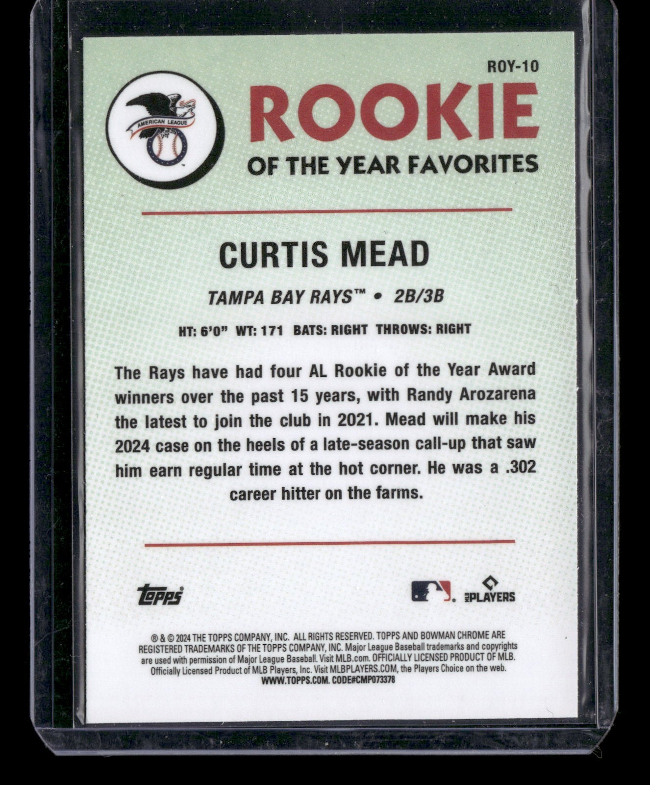 2024 Bowman Chrome Curtis Mead #ROY-10 Mega Box Mojo Refractor Rookie of the Year Favorites RC