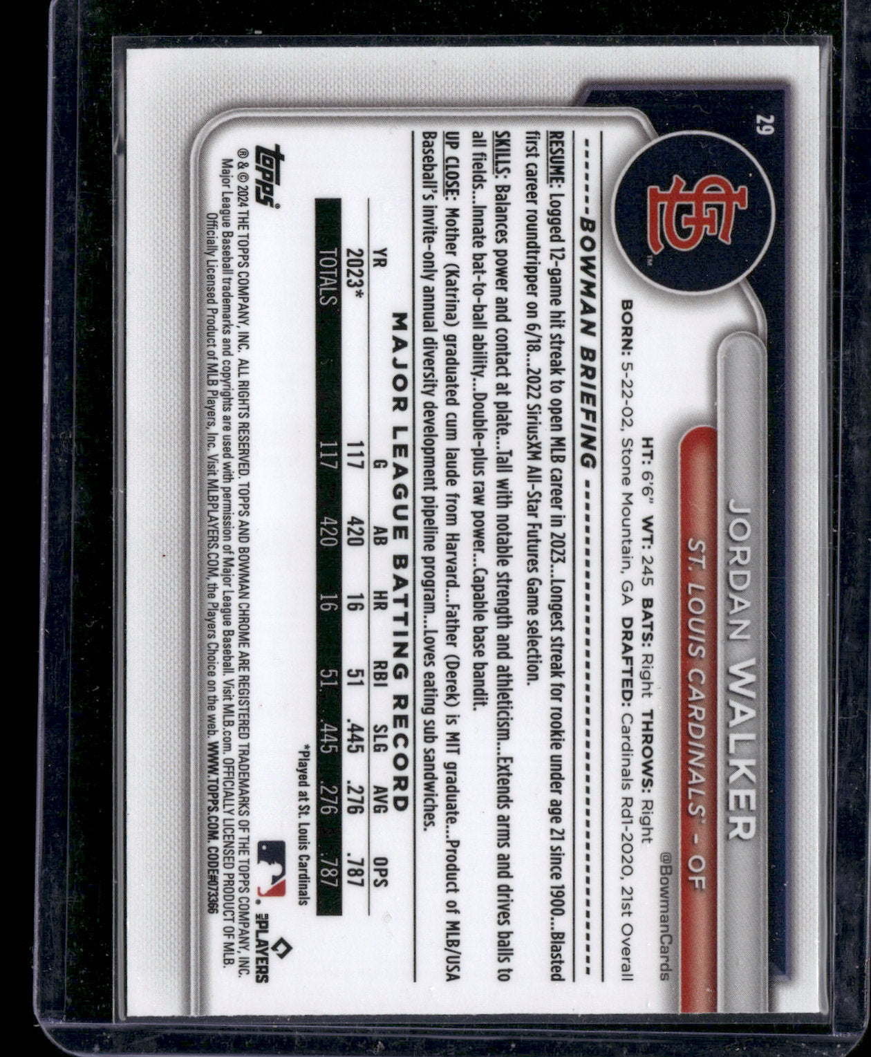 2024 Bowman Chrome Jordan Walker #29 Mega Box Mojo Refractor