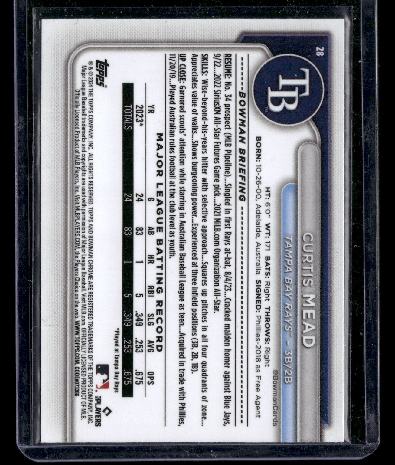 2024 Bowman Chrome Curtis Mead #28 Mega Box Mojo Refractor RC