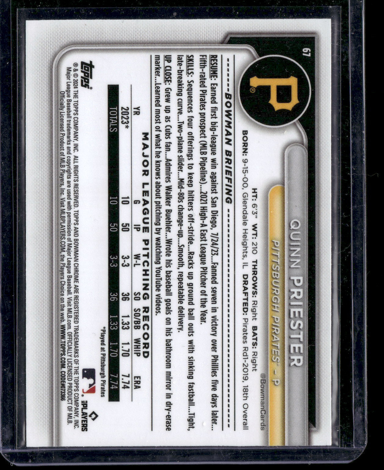 2024 Bowman Chrome Quinn Priester #67 Mega Box Mojo Refractor RC