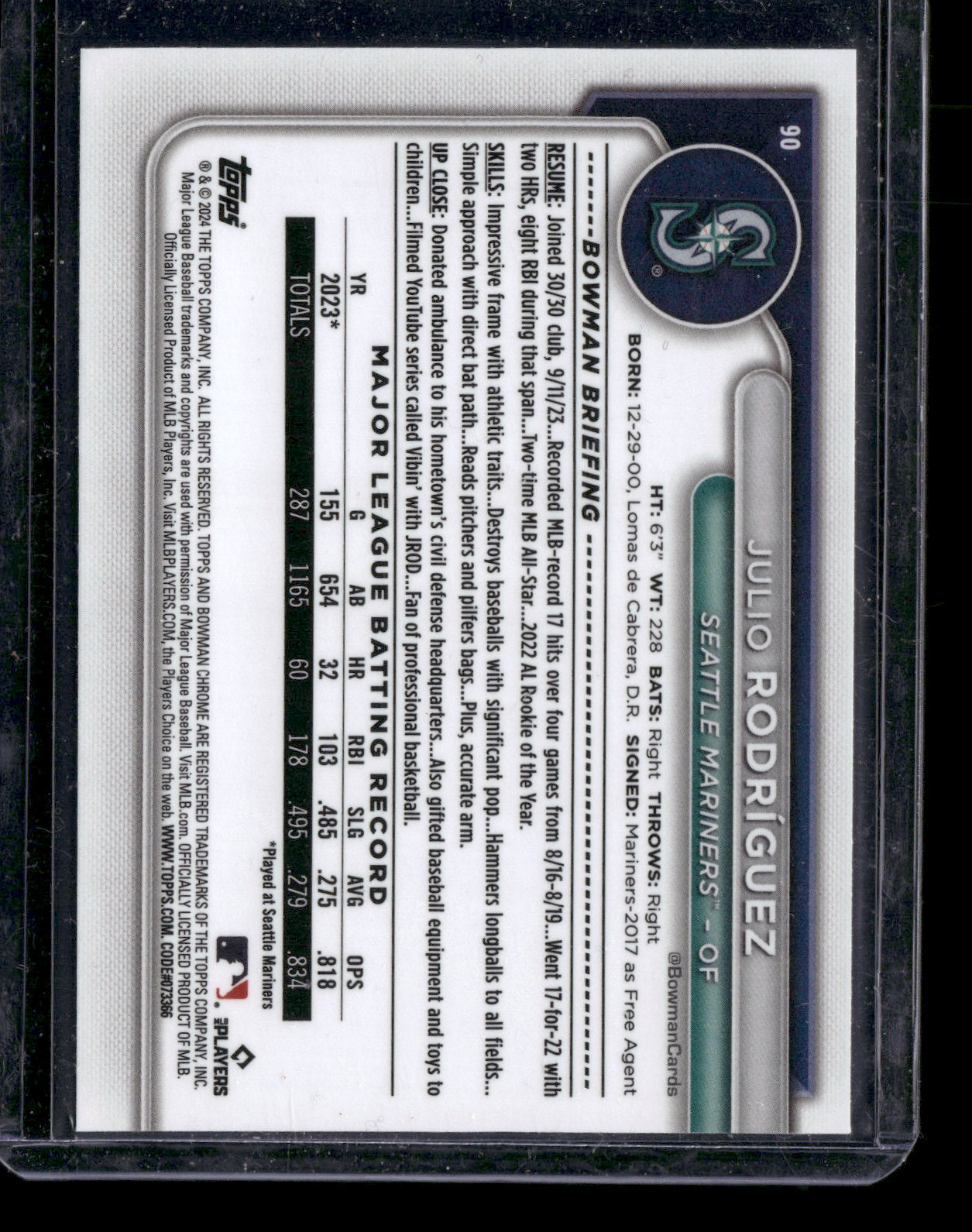 2024 Bowman Chrome Julio Rodríguez #90 Mega Box Mojo Refractor