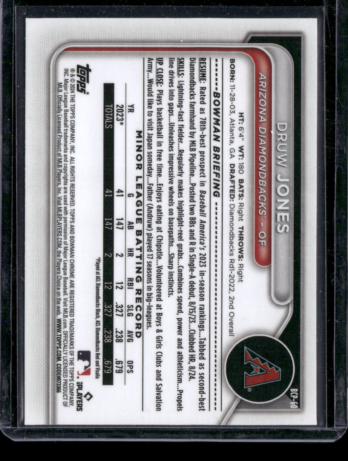 2024 Bowman Chrome Druw Jones #BCP-60 Mega Box Mojo Refractor