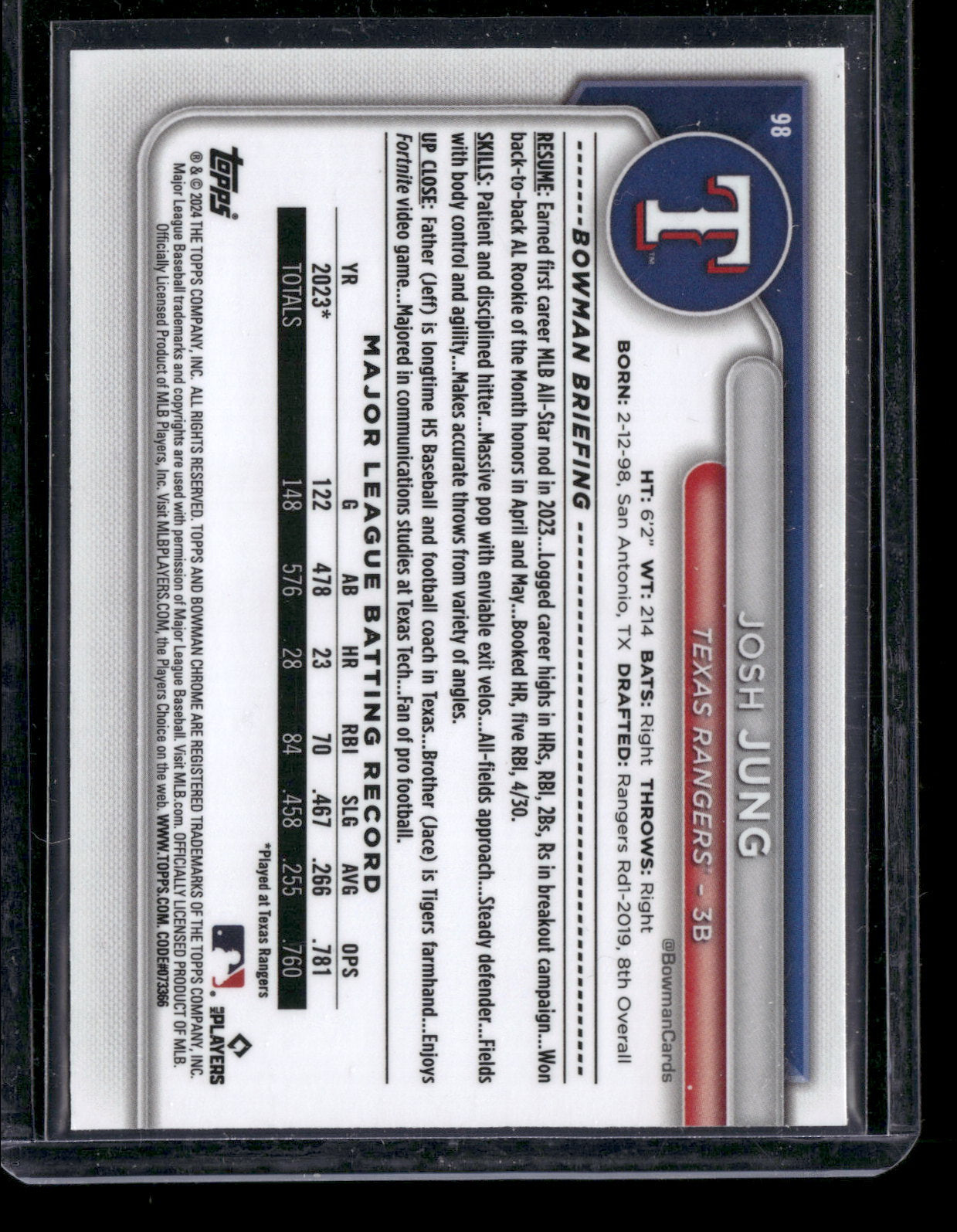 2024 Bowman Chrome Josh Jung #98 Mega Box Mojo Refractor