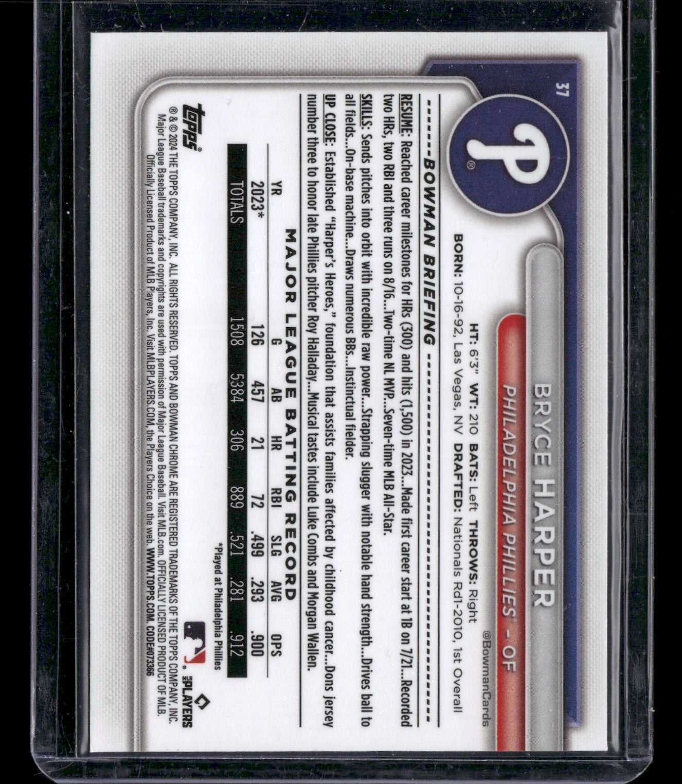 2024 Bowman Chrome Bryce Harper #37 Mega Box Mojo Refractor