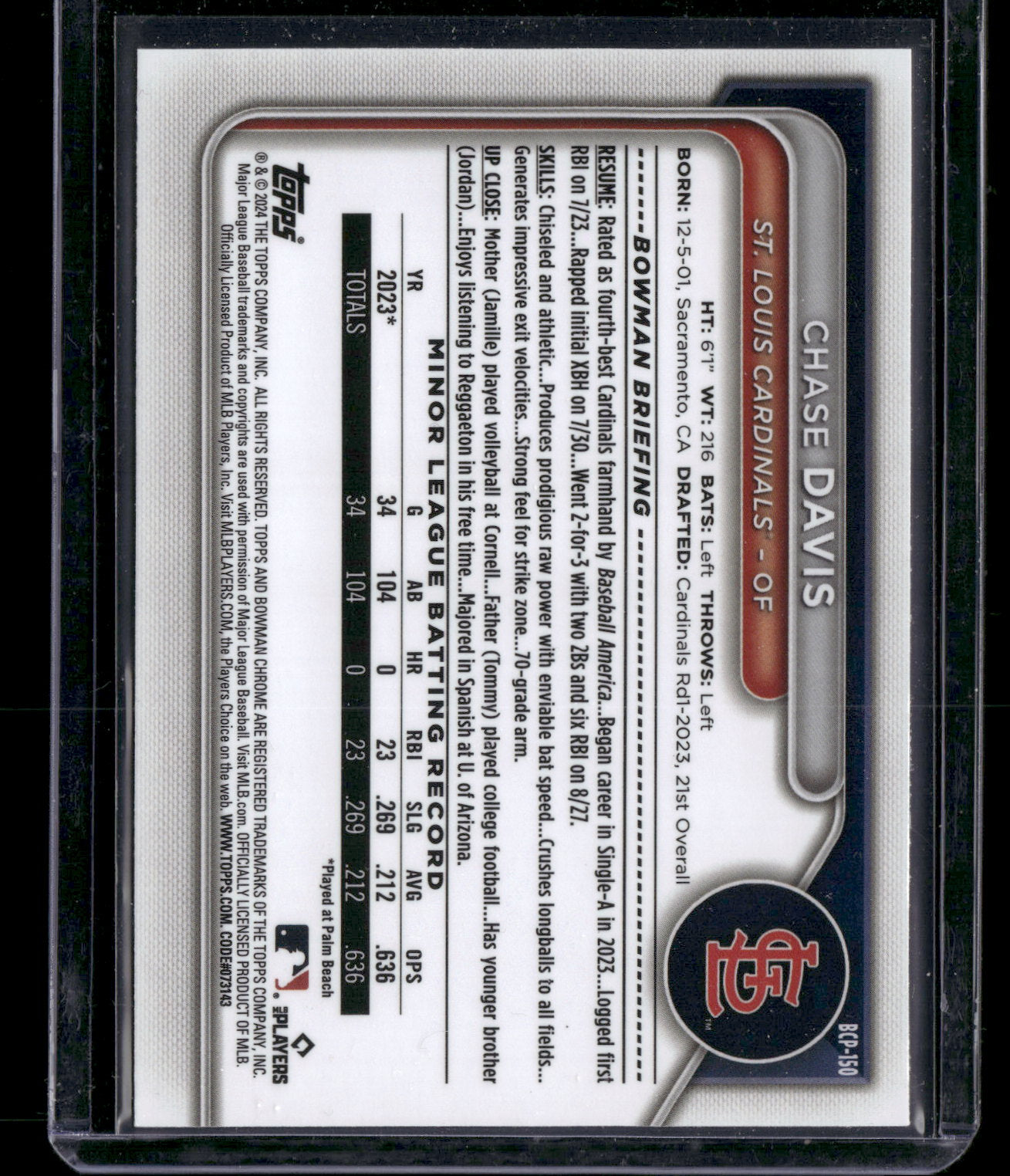 2024 Bowman Chrome Chase Davis #BCP-150