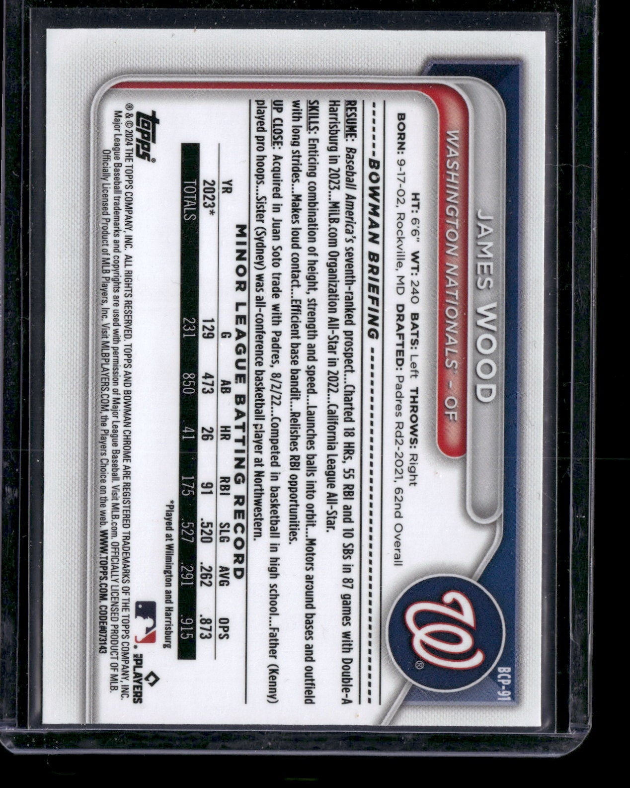 2024 Bowman Chrome James Wood #BCP-91