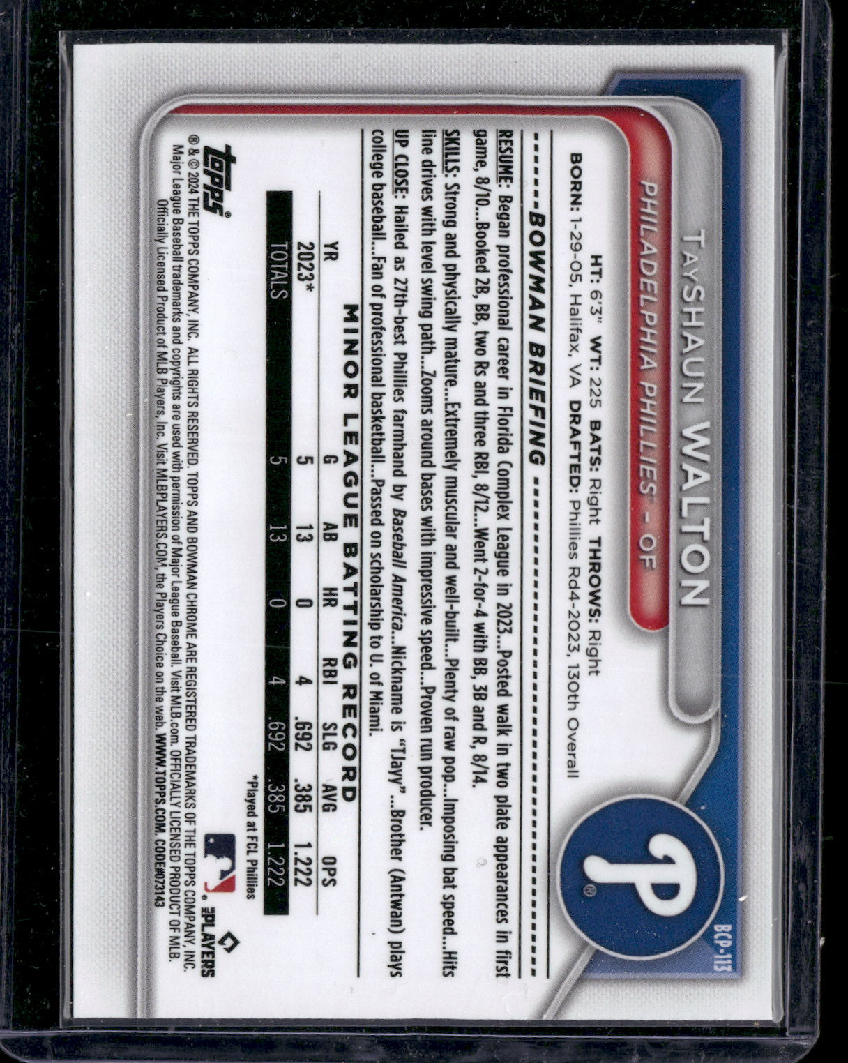 2024 Bowman Chrome TayShaun Walton #BCP-113
