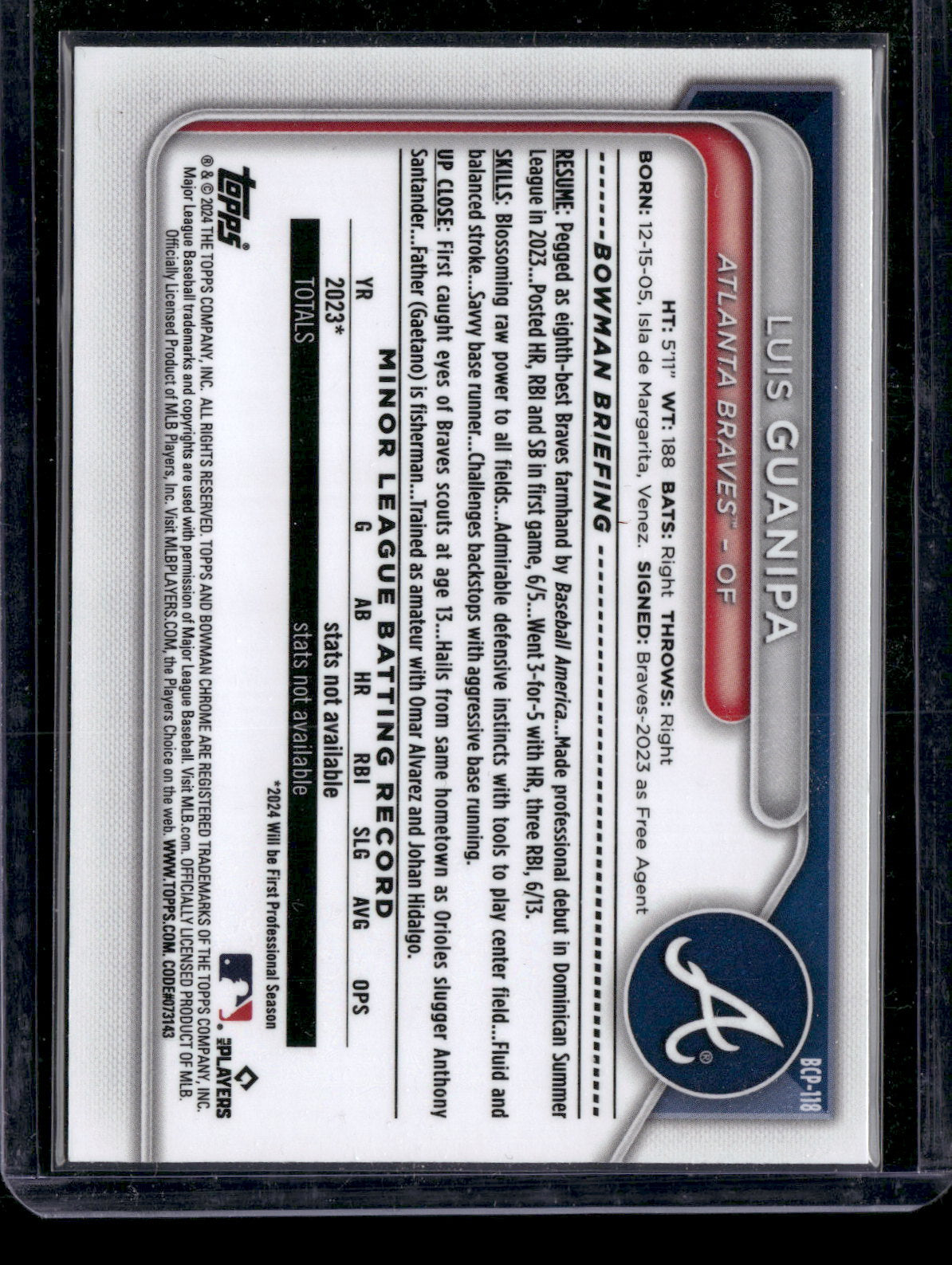2024 Bowman Chrome Luis Guanipa #BCP-118