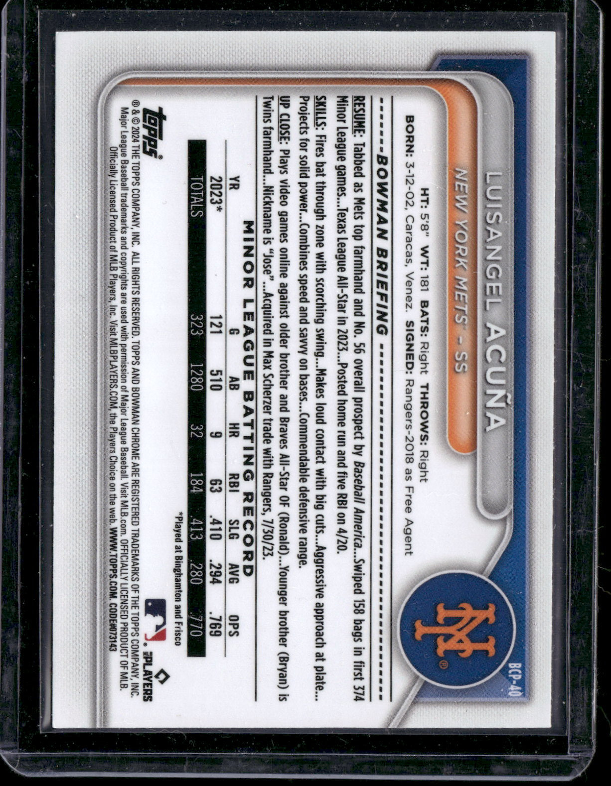 2024 Bowman Chrome Luisangel Acuña #BCP-40