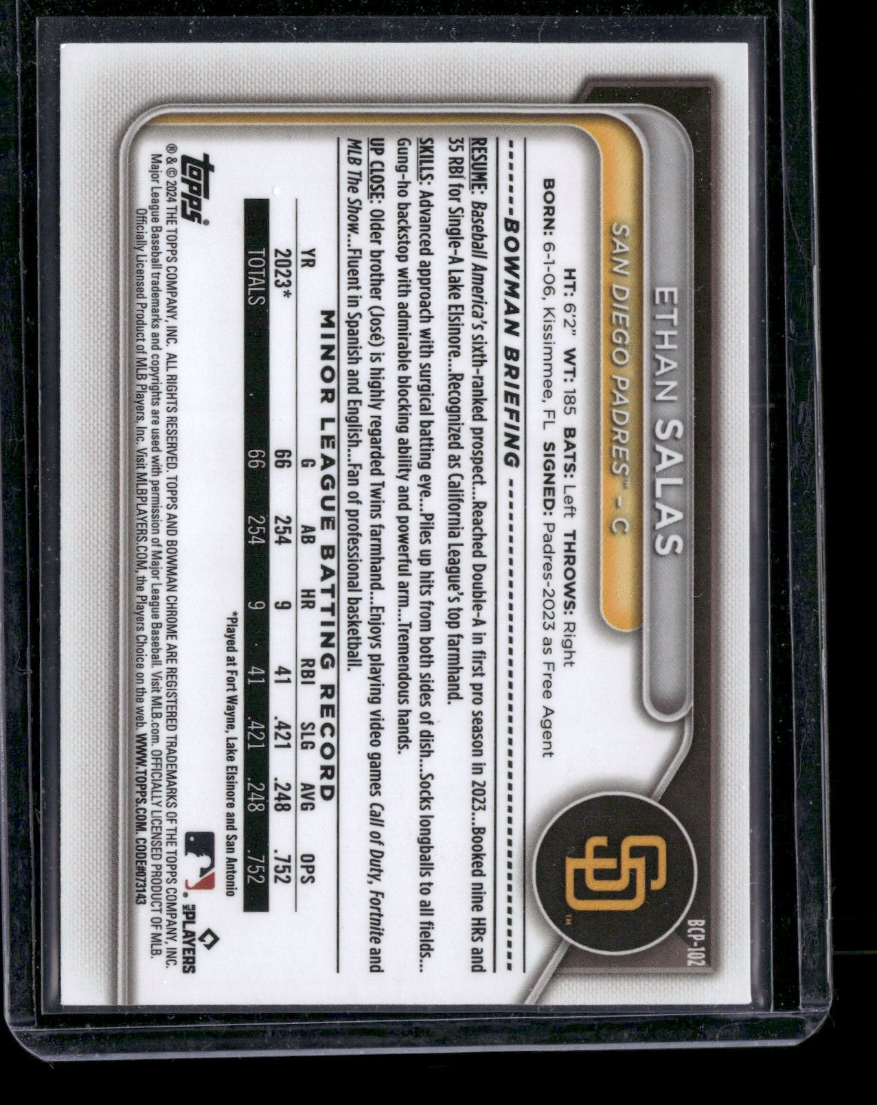 2024 Bowman Chrome Ethan Salas #BCP-102