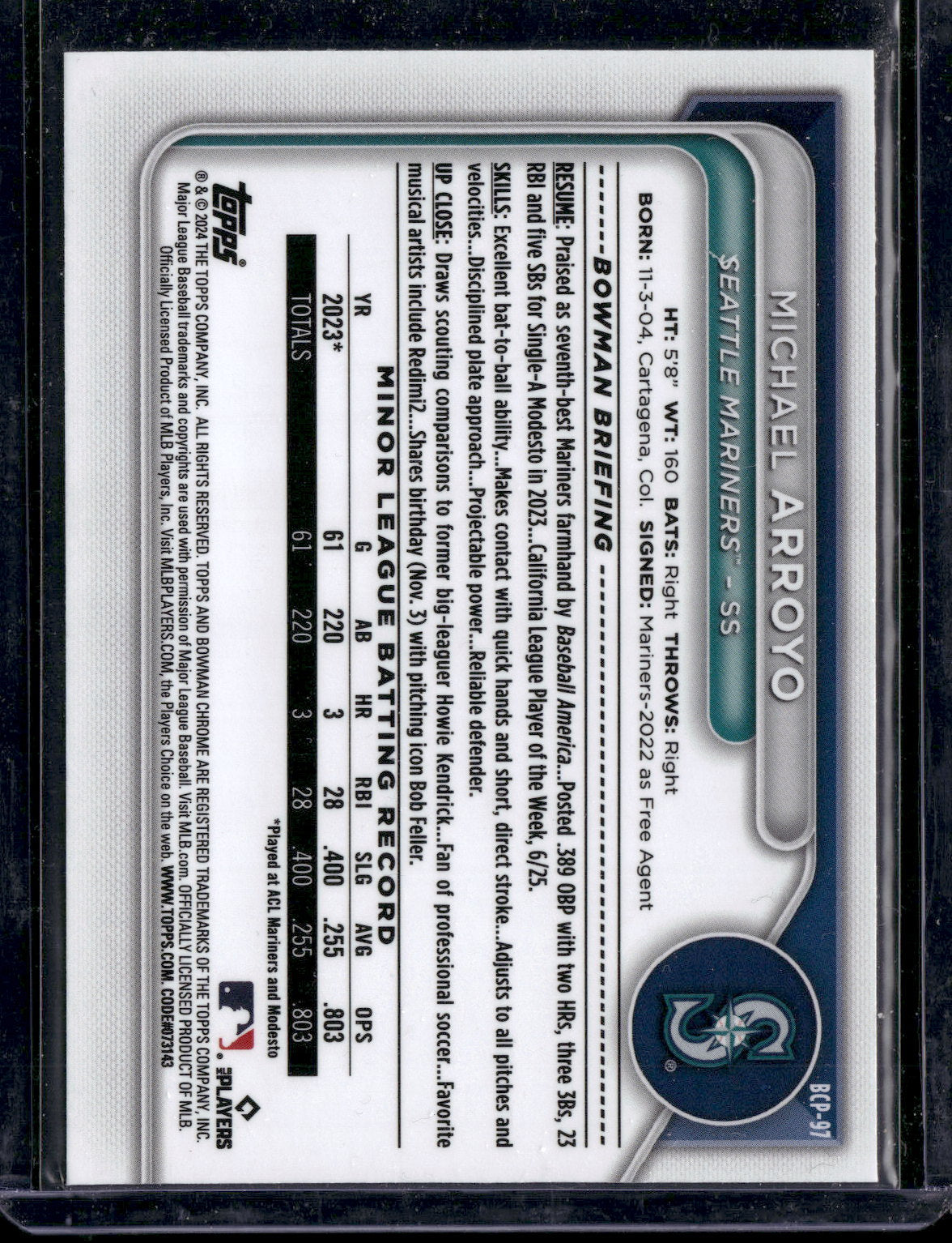 2024 Bowman Chrome Michael Arroyo #BCP-97