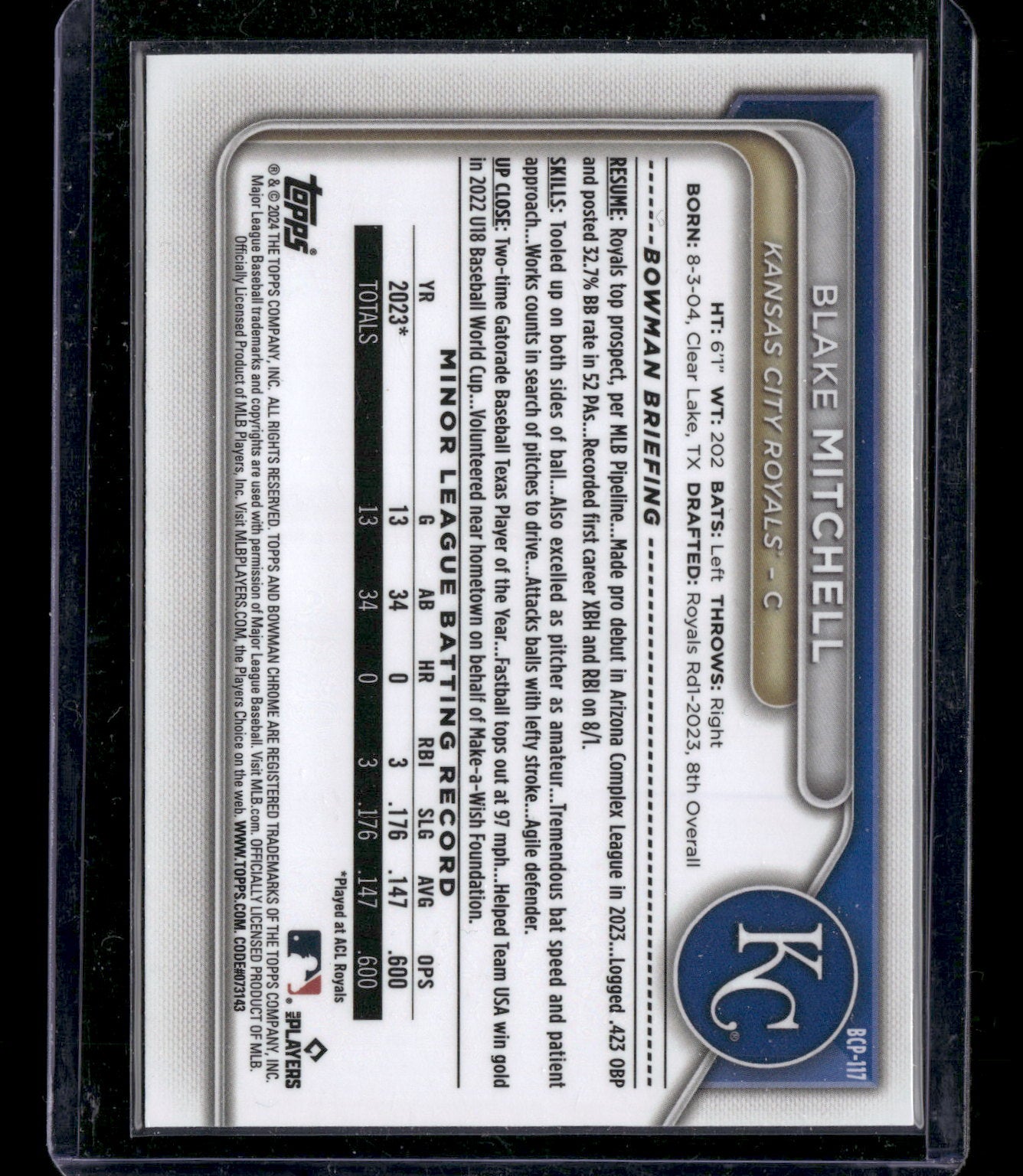 2024 Bowman Chrome Blake Mitchell #BCP-117