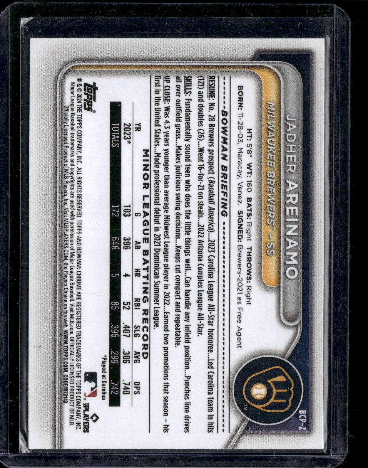 2024 Bowman Chrome Jadher Areinamo #BCP-2