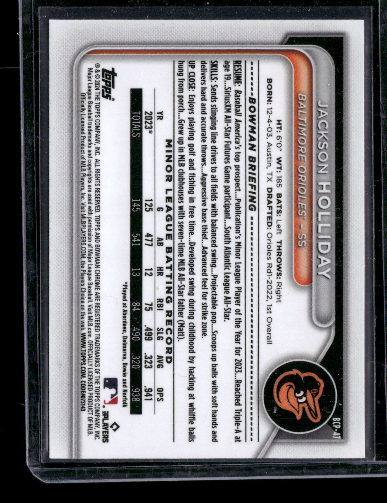 2024 Bowman Chrome Jackson Holliday #BCP-47