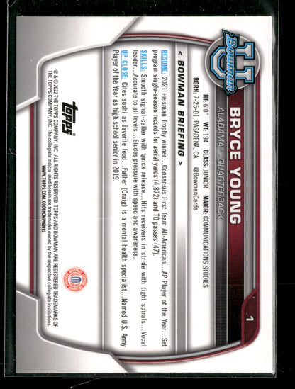 2022 Bowman Chrome University Football Bryce Young #1 Pink Refractor