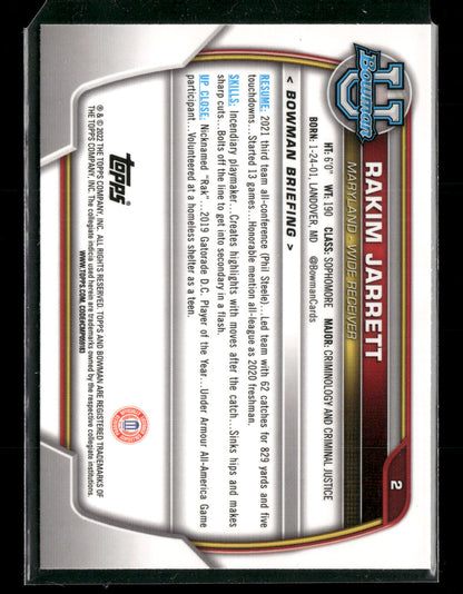 2022 Bowman Chrome University Football Rakim Jarrett #2 Pink Refractor