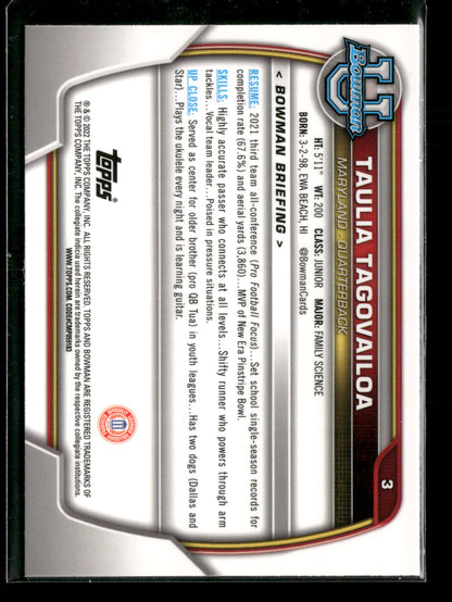 2022 Bowman Chrome University Football Taulia Tagovailoa #3 Pink Refractor