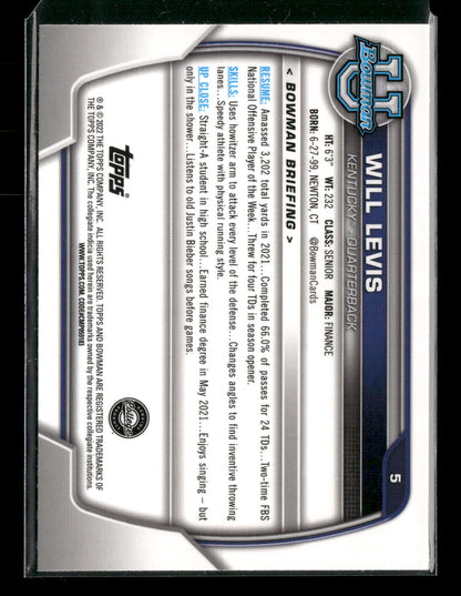 2022 Bowman Chrome University Football Will Levis #5 Pink Refractor