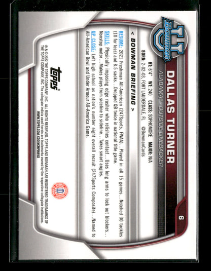 2022 Bowman Chrome University Football Dallas Turner #6 Pink Refractor 1st Bowman