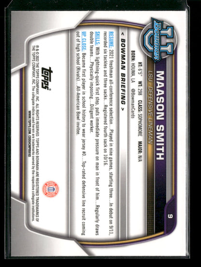 2022 Bowman Chrome University Football Maason Smith #9 Pink Refractor