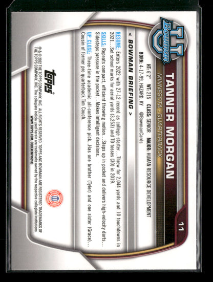 2022 Bowman Chrome University Football Tanner Morgan #11 Pink Refractor 1st Bowman