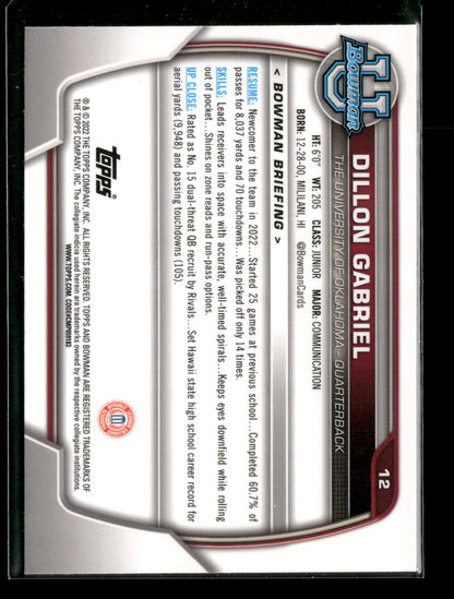 2022 Bowman Chrome University Football Dillon Gabriel #12 Pink Refractor