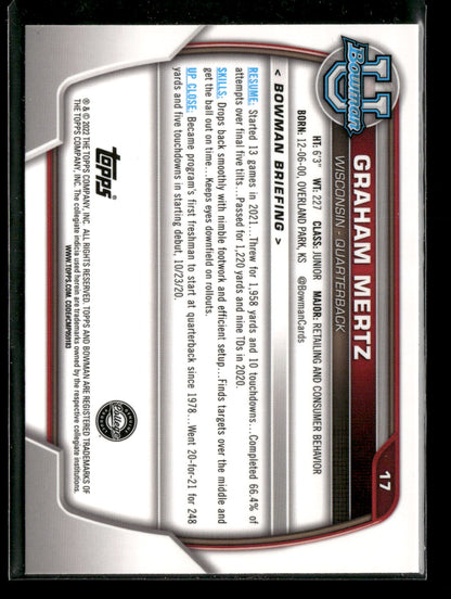 2022 Bowman Chrome University Football Graham Mertz #17 Pink Refractor