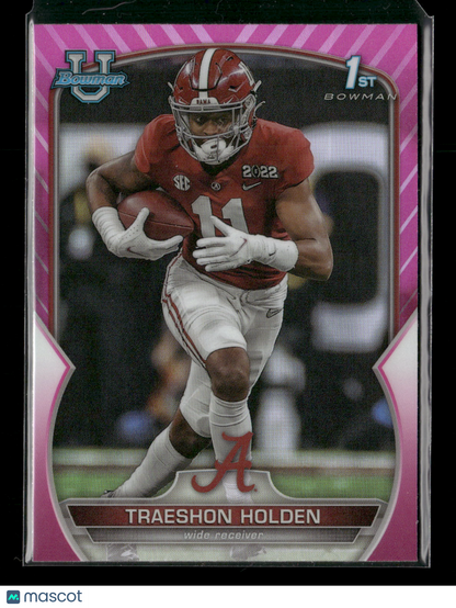 2022 Bowman Chrome University Football Traeshon Holden #18 Pink Refractor 1st Bowman