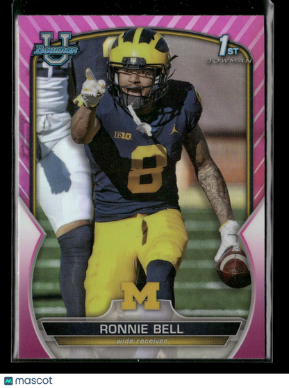 2022 Bowman Chrome University Football Ronnie Bell #22 Pink Refractor 1st Bowman
