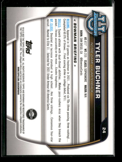 2022 Bowman Chrome University Football Tyler Buchner #24 Pink Refractor 1st Bowman