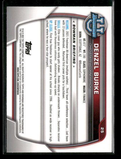 2022 Bowman Chrome University Football Denzel Burke #25 Pink Refractor 1st Bowman