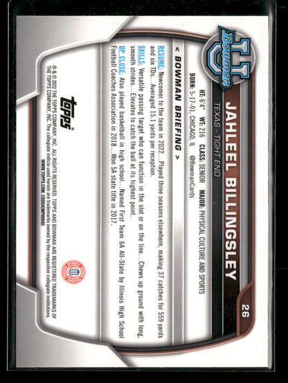 2022 Bowman Chrome University Football Jahleel Billingsley #26 Pink Refractor 1st Bowman