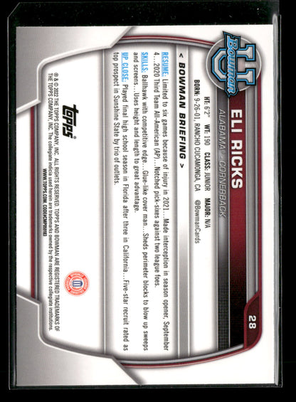 2022 Bowman Chrome University Football Eli Ricks #28 Pink Refractor