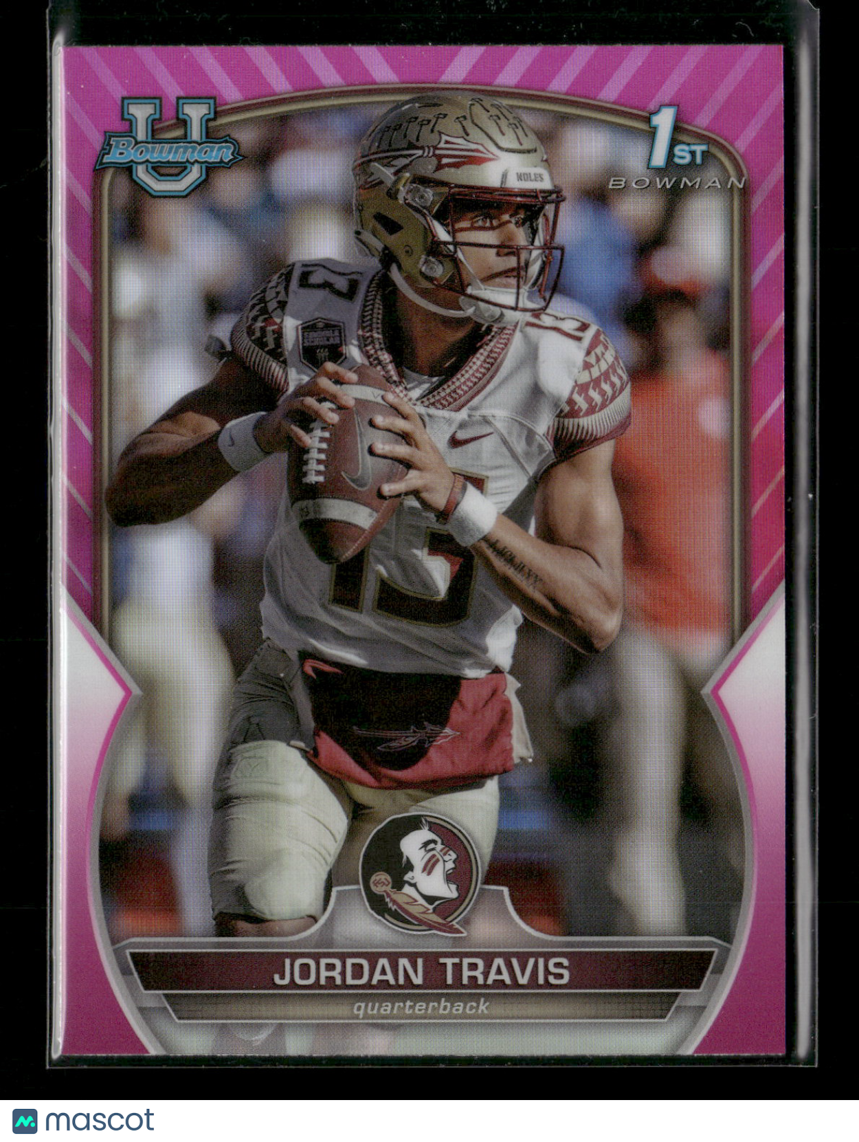 2022 Bowman Chrome University Football Jordan Travis #31 Pink Refractor 1st Bowman