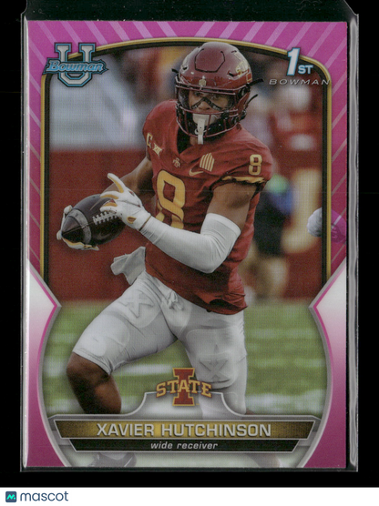 2022 Bowman Chrome University Football Xavier Hutchinson #32 Pink Refractor 1st Bowman