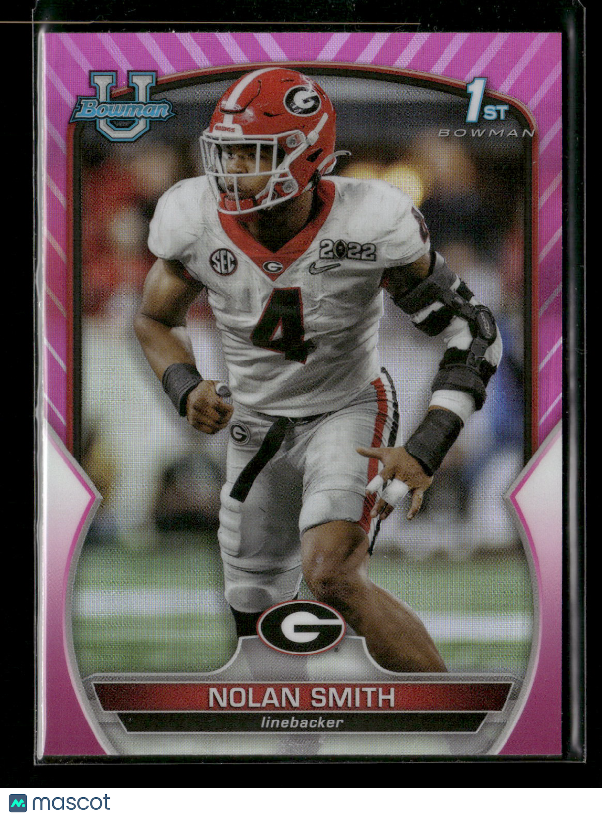 2022 Bowman Chrome University Football Nolan Smith #33 Pink Refractor 1st Bowman