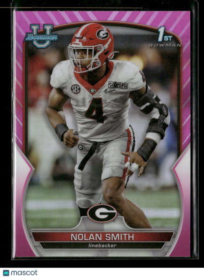 2022 Bowman Chrome University Football Nolan Smith #33 Pink Refractor 1st Bowman