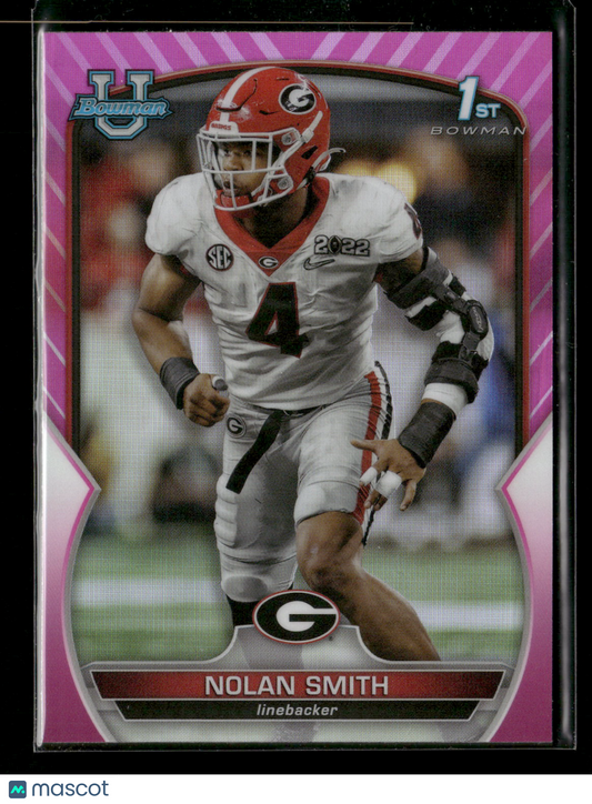 2022 Bowman Chrome University Football Nolan Smith #33 Pink Refractor 1st Bowman