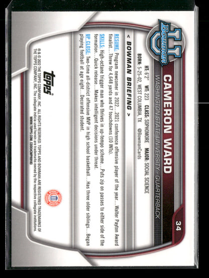 2022 Bowman Chrome University Football Cameron Ward #34 Pink Refractor 1st Bowman