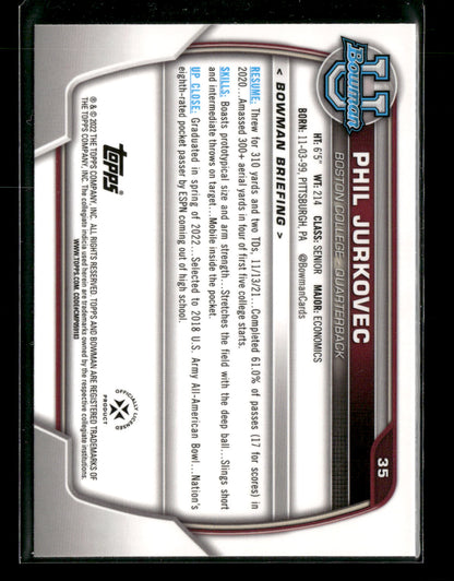2022 Bowman Chrome University Football Phil Jurkovec #35 Pink Refractor 1st Bowman