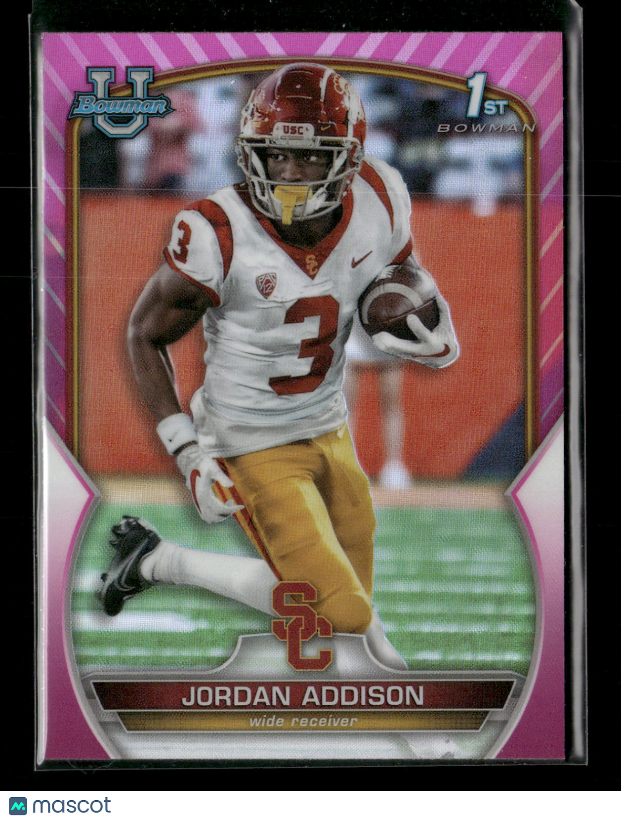 2022 Bowman Chrome University Football Jordan Addison #36 Pink Refractor 1st Bowman