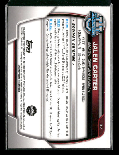 2022 Bowman Chrome University Football Jalen Carter #37 Pink Refractor 1st Bowman
