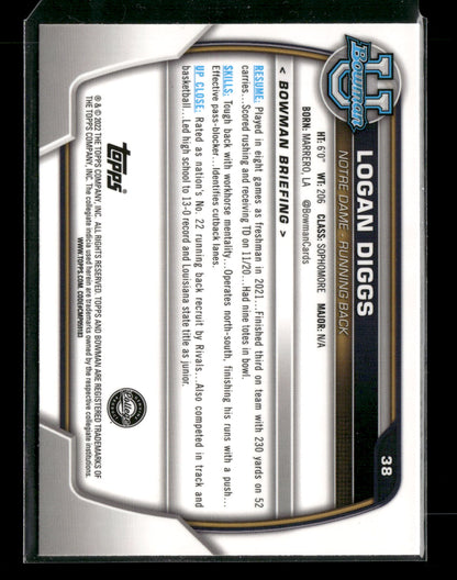 2022 Bowman Chrome University Football Logan Diggs #38 Pink Refractor 1st Bowman